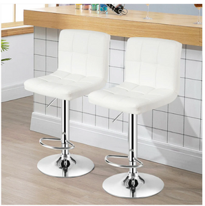 Set of 2 Square Swivel Adjustable PU Leather Bar Stools with Back and Footrest-White