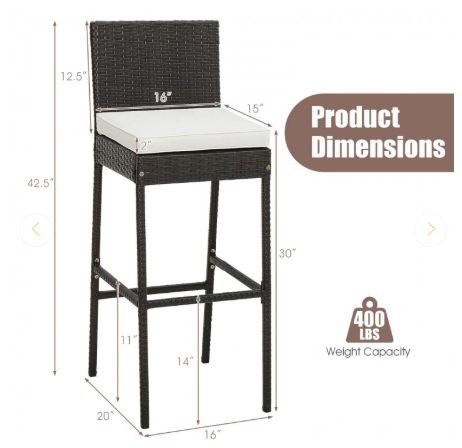 2 Pieces Patio Cushioned Wicker Barstools with Cozy Footrest