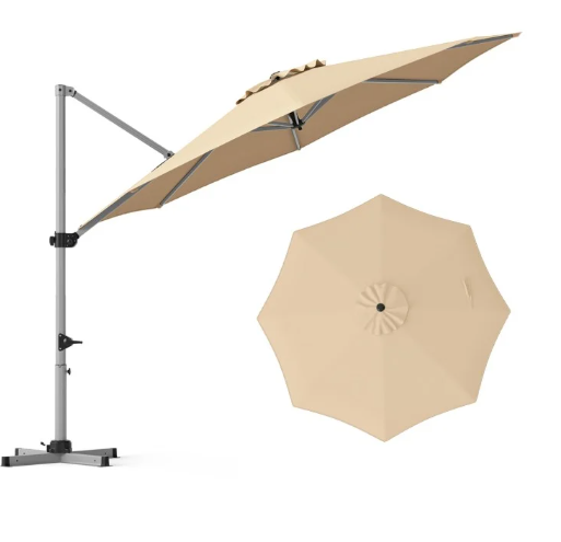 11' Patio Offset Cantilever Umbrella 360° Rotation Aluminum Tilt