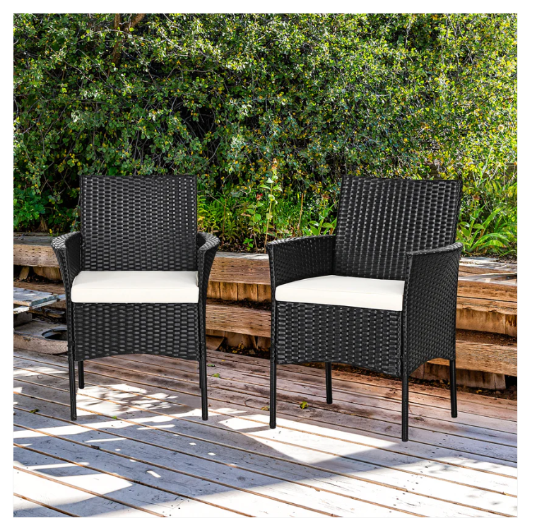 2 Piece Wicker Chair Set, Brown w/ Cushions- HW67787