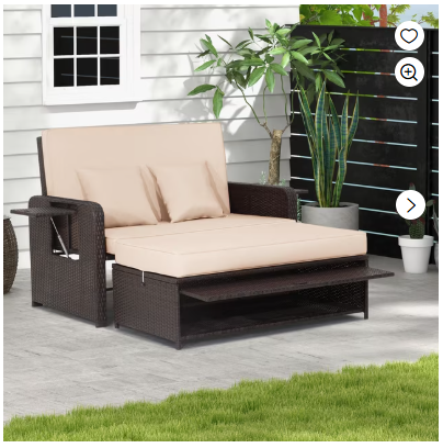 Wicker Outdoor Daybed with Loveseat and Ottoman - Beige (Ours is Grey Wicker) (assembled)