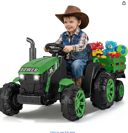 24V 9AH Ride on Tractor, 2 x 550W Motors, with Remote Control (See Notes) (Dark Green)