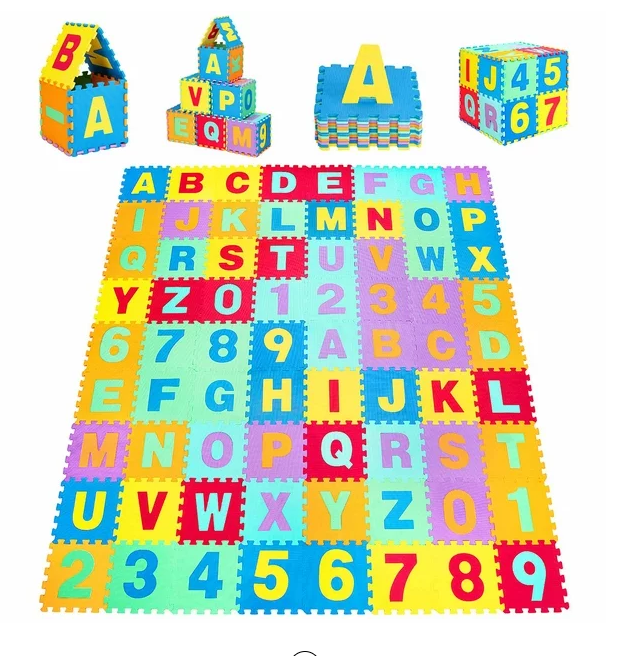 Babyjoy Kids Foam Interlocking Puzzle Play Mat w/Alphabet & Numbers 72-Piece Set