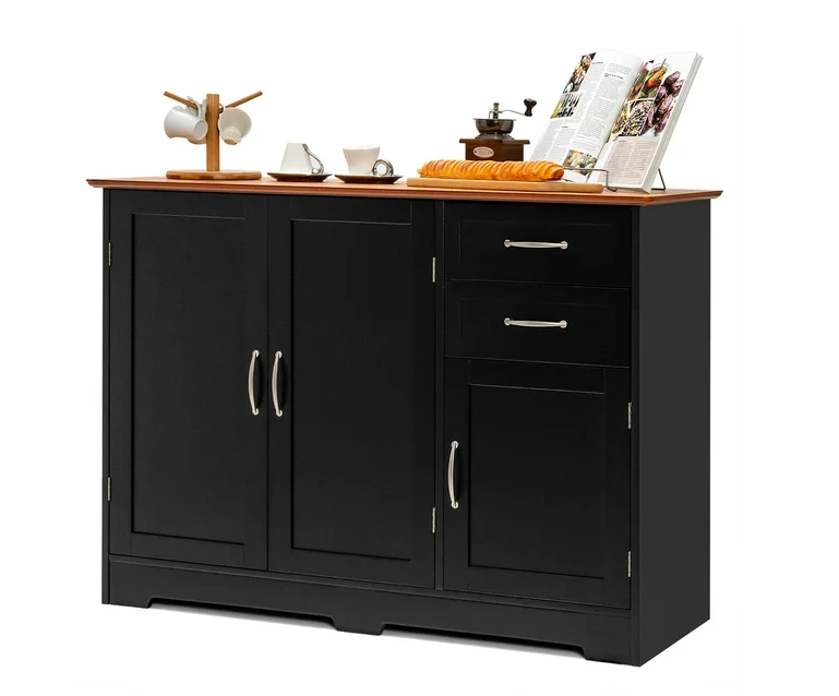 Buffet Sideboard Kitchen Cupboard Storage Cabinet with 2 Drawers & 3 Doors Black