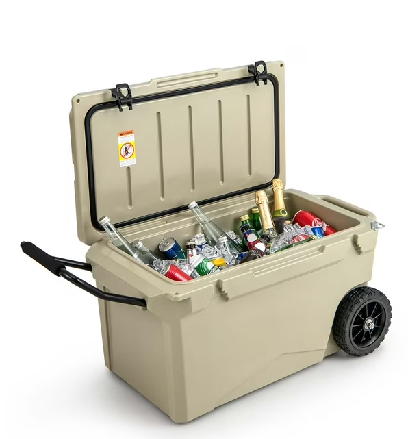 75 Qt Portable Cooler Roto Molded Ice Chest Insulated 5-7 Days with wheels Handle -  Tan