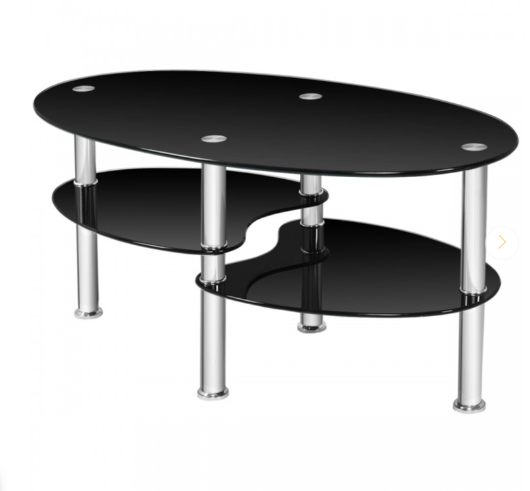 Tempered Glass Oval Side Coffee Table-Black (Scratch and Dent)