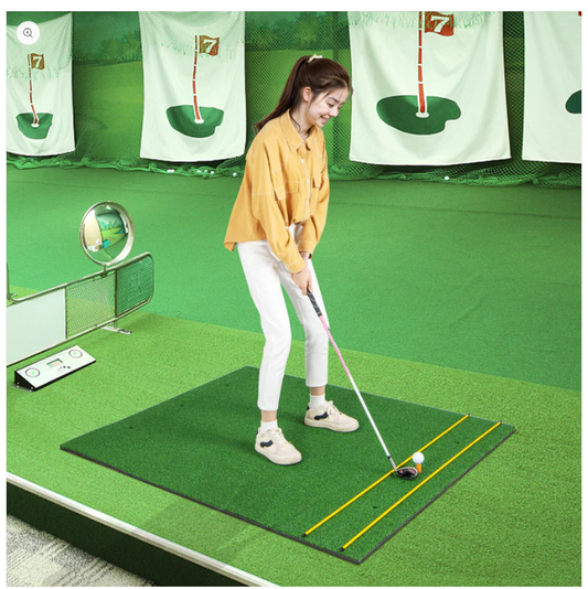 Artificial Turf Mat for Indoor and Outdoor Golf Practice Includes 2 Rubber Tees and 2 Alignment Sticks-32mm