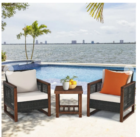 3 Pieces Acacia Wood Patio Furniture Set with Coffee Table (Assembled)
