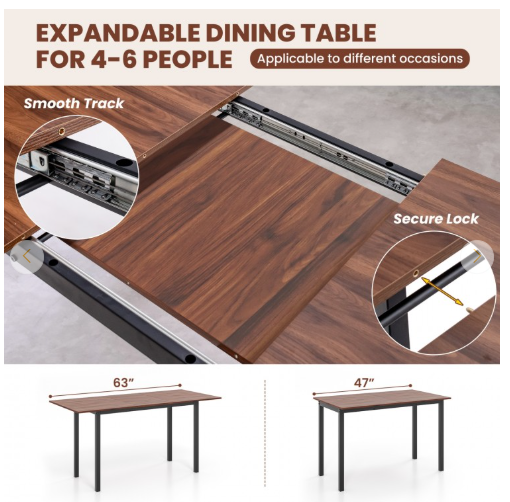 3 Piece Extendable Dining Table Set for 4-6 with 2 Benches-Brown (Assembled)
