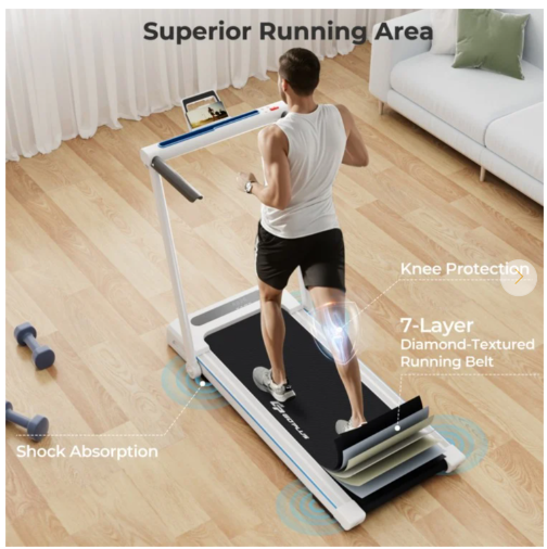 3-in-1 Foldable Treadmill with Removable Desk Workstation and Remote Control (Max 220lbs)