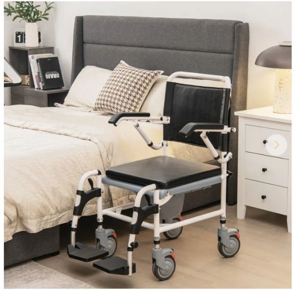 NO TAX, 4-in-1 Bedside Commode Wheelchair with Detachable Bucket