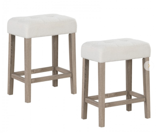 Set of 2 - Modern Counter Height Bar Stools with Rubber Wood Legs, BEIGE