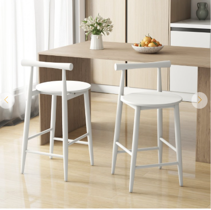 Set of 2 - Counter Height Bar Chair Set with Acacia Wood Frame -White (Shipping Damage)