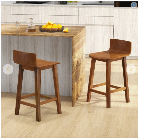 Set of 2 - Bar Stools with Solid Back and Seat-Brown (Assembled)