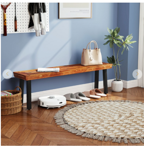Patio Acacia Wood Dining Bench Seat with Steel Legs (Assembled) [Shipping Damage]