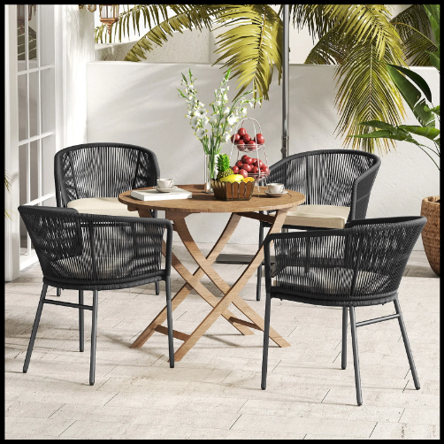 Patio Chairs Set of 4 with Seat Cushion and Curved Backrest for Patio-Black (Assembled)