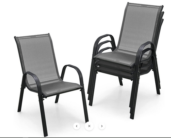 4 Pieces Stackable Patio Dining Chairs Set with Armrest-Gray - (Fully Assembled)