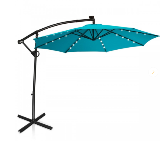 Tax Free - 10 Feet Patio Offset Umbrella with 32 Solar-Powered LED Lights-Turquois (Assembled)