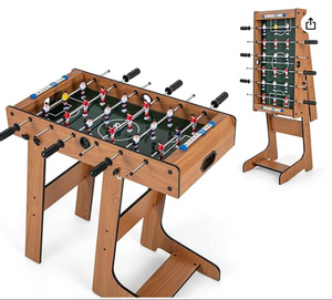 Folding Foosball Table, 27” Wooden Soccer Game Table with 2 Foosballs & Score Keepers