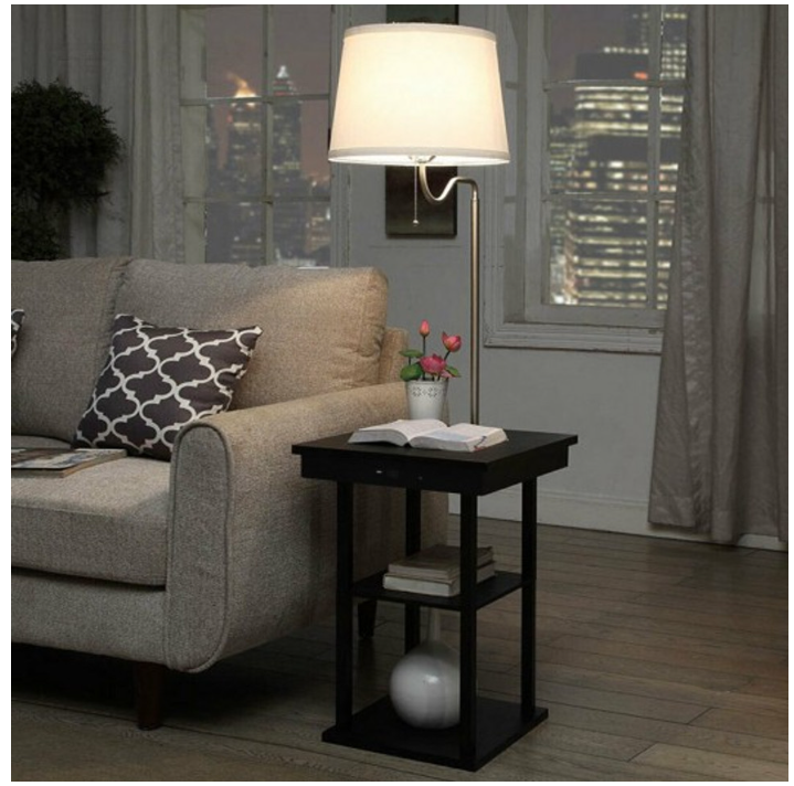 Floor Lamp Bedside Desk with USB Charging Ports Shelves
