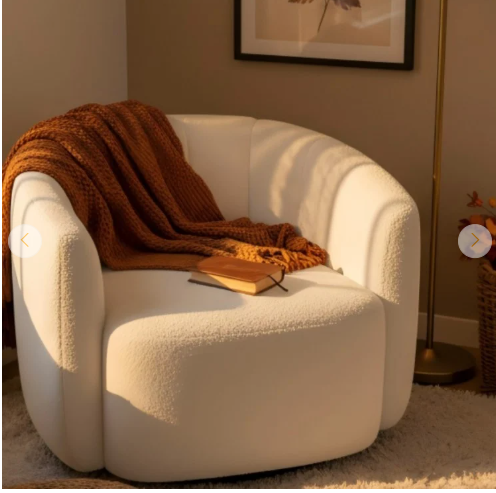 Modern Upholstered Sherpa Accent Chair with Curved Backrest and Armrests-White