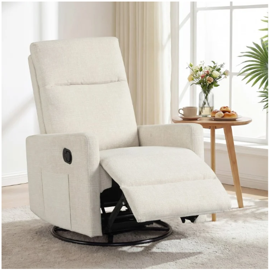 Swivel Rocking Chair 360° Nursery Reclining Rocker Armchair with Cushioned Back