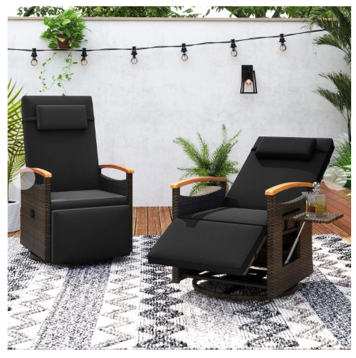 Patio Wicker Recliner Chair with Adjustable Backrest and Footrest-Black (Assembled)