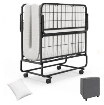 Cot/Twin Size Folding Bed with Memory Foam Mattress and Pillow (see Description)