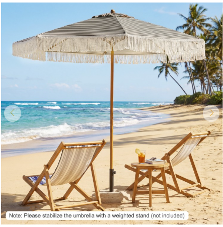 7 Feet Patio Umbrella with Fringe Sun-Protective Beach Umbrella with Boho Tassel-Grey/Green