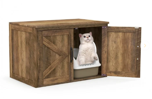 Flip Top Hidden Cat Furniture with Double Barn Doors, and Middle Entry (1 Box, Unassembled)