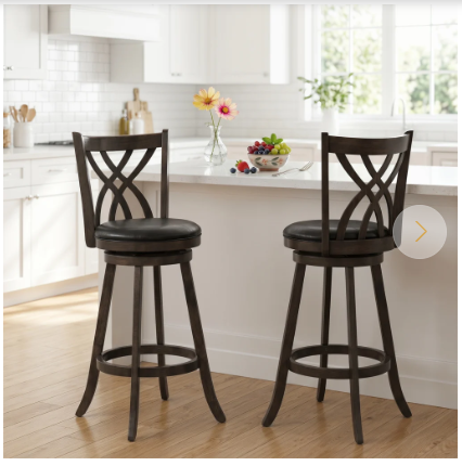 Set of 2 - 25" Swivel Bar Stools with Rubber Wood Frame (Assembled)