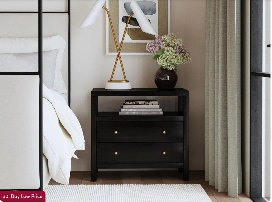 Celine 28" 2-Drawer Nightstand, Black - Assembled