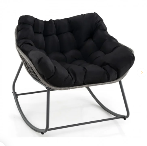 Outdoor Rocking Chair Oversized Patio PE Wicker Egg Chair with Cushion - Black