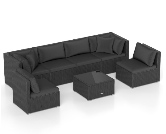 7-Piece Patio Furniture Set, Outdoor Sectional PE Rattan Sofa Set with Cushions