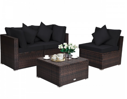 4 Pieces Patio Rattan Furniture Set with Removable Cushions and Pillows (See Notes)