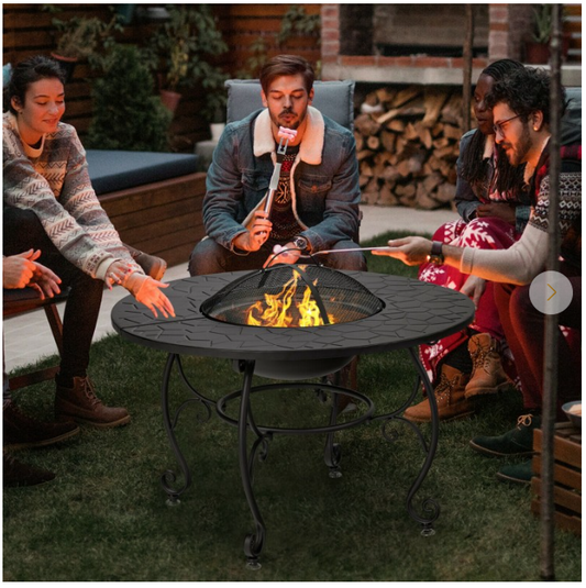 35.5" Patio Fire Pit Dining Table With Cooking BBQ Grate