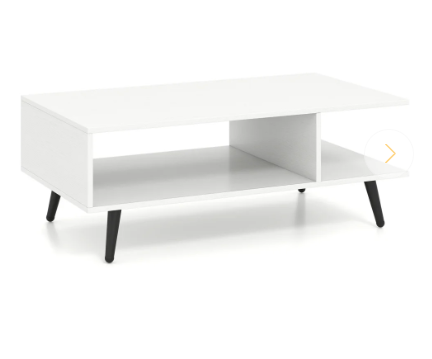 Mid Century Modern Rectangle Coffee Table 2-Tier Accent Table with 2 Open Compartments-White (Scratch and Dent)