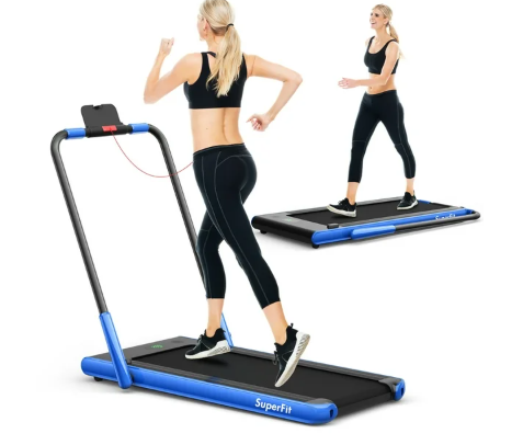 SPECIAL- SuperFit 2.25HP 2-in-1 Folding Under Desk Treadmill with APP Speaker Remote Control-Blue (Max265 LBS)
