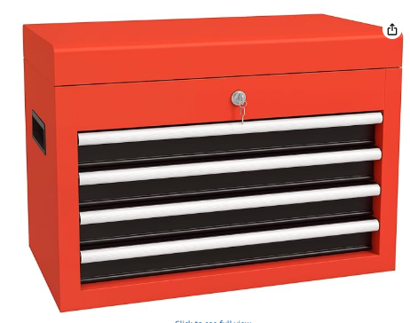 4 Drawer Toolbox, Lockable Toolbox with Top Tray  - Black