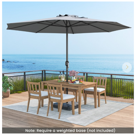 12 Feet Patio Umbrella with Crank Handle and 8 Sturdy Ribs-Gray