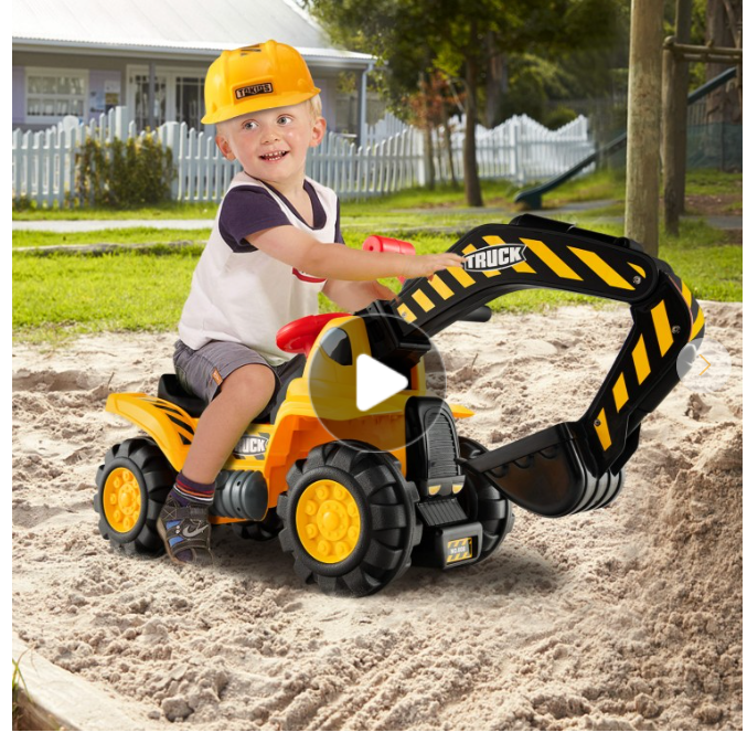 Ride on Push Car Bulldozer Digger Toy with Safety Helmet and Working Shovel