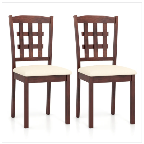 Set of 4, Wooden Dining Chair, Linen Fabric Padded Kitchen Chairs