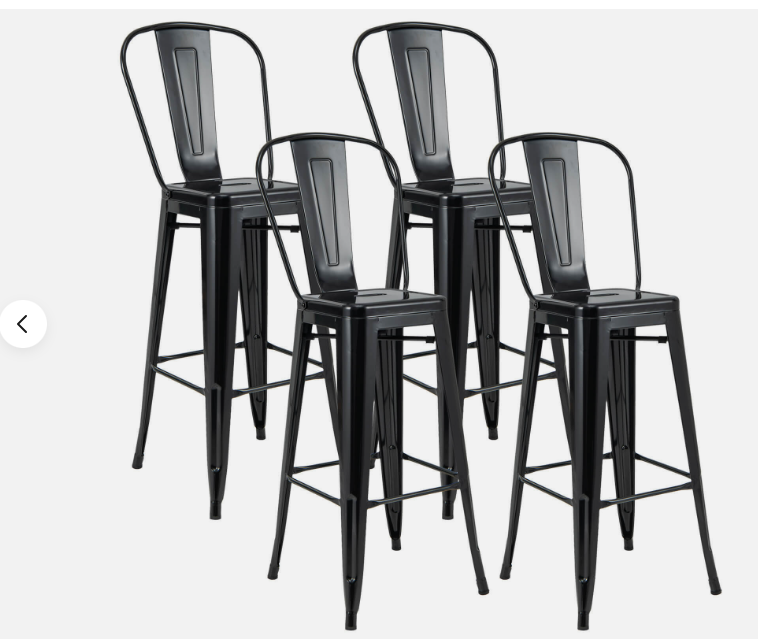 Set of 4 High Back Metal Stool 30" Seat Bar Height Industrial Bar Stools Black