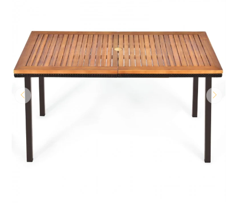 55 Inch Patio Acacia Dining Table with Umbrella Hole - Assembled