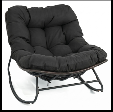 Outdoor Rocking Chair Oversized Patio PE Wicker Egg Chair with Cushion-Gray (Assembled)