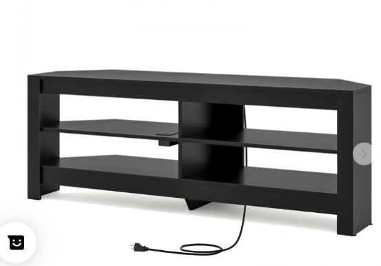 Corner TV Stand with Power Outlet and 4 Open Storage Shelves, Black- (Scratch and Dent)