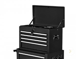4 Drawer Toolbox, Lockable Toolbox with Top Tray  - Black
