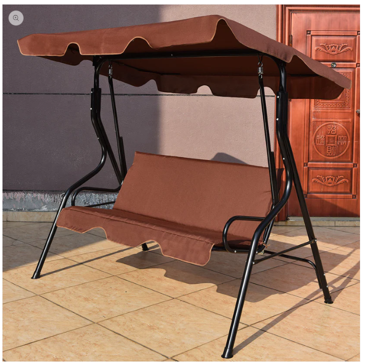 3 Seats Patio Canopy Swing - Brown  , Assembled