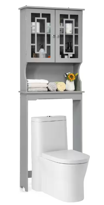 Over-the-Toilet Storage Cabinet Organizer with Doors and Shelves