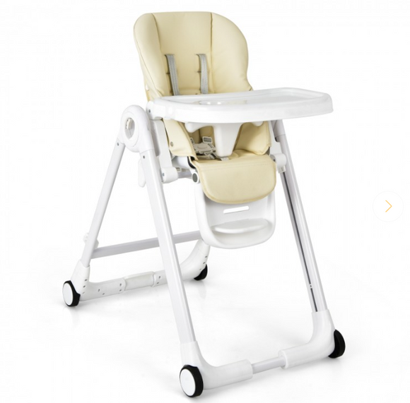 Baby Folding Convertible High Chair w/Wheel Tray Adjustable Height Recline Grey